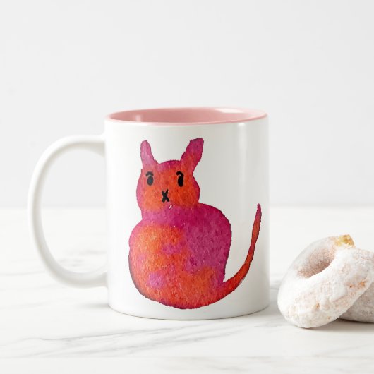 Roze kattebiefachtig schattig kat tweekleurige koffiemok (Met donut)