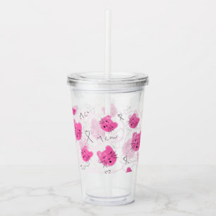 Roze katten Doodle Meow Monogram Me Acryl Drinkbeker