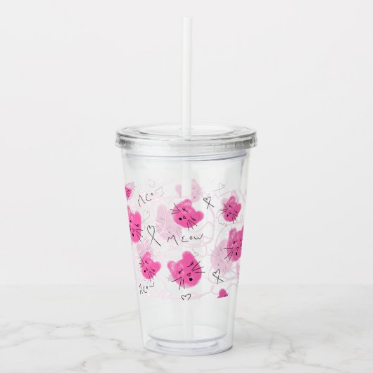 Roze katten Doodle Meow Monogram Me Acryl Drinkbeker (Voorkant)