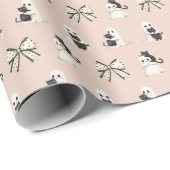 Roze katten en geesten Halloween Cadeaupapier (Rol Hoek)