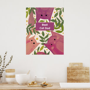 Roze katten en takken Beste kattevader Poster
