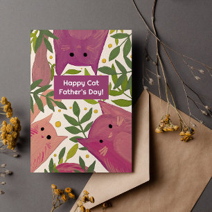 Roze katten en takken Happy cat vaderdag Feestdagenkaart