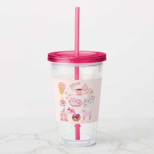 Roze katten Gezelligheid Acryl Drinkbeker (Voorkant)