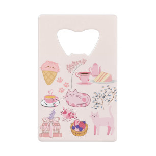 Roze katten Gezelligheid Creditkaart Flessenopener