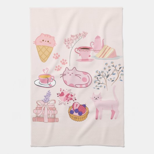 Roze katten Gezelligheid Theedoek (Verticaal)