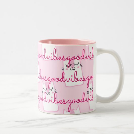 Roze katten Goede Vibes Tweekleurige Koffiemok (Rechts)