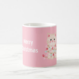 Roze Katten Kerstverlichting Koffiemok