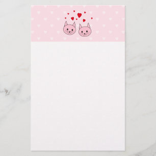 Roze katten met liefdesharten. briefpapier