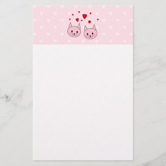 Roze katten met liefdesharten. briefpapier (Voorkant)