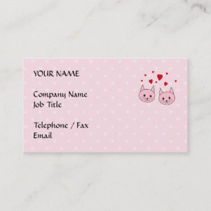 Roze katten met liefdesharten. visitekaartje