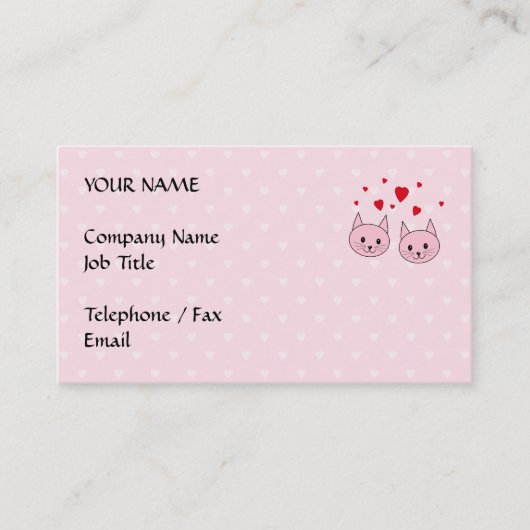 Roze katten met liefdesharten. visitekaartje (Voorkant)
