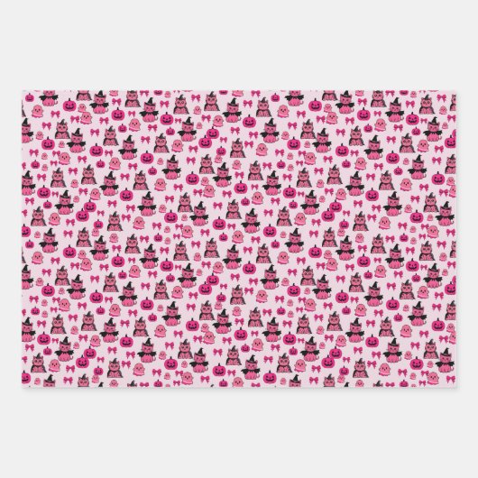 Roze Katten naadloos Patroon Halloween Inpakpapier Vel (Voorkant)