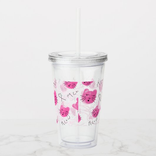 Roze katten Stoodle Meow Monogram Acryl Drinkbeker (Rechts)