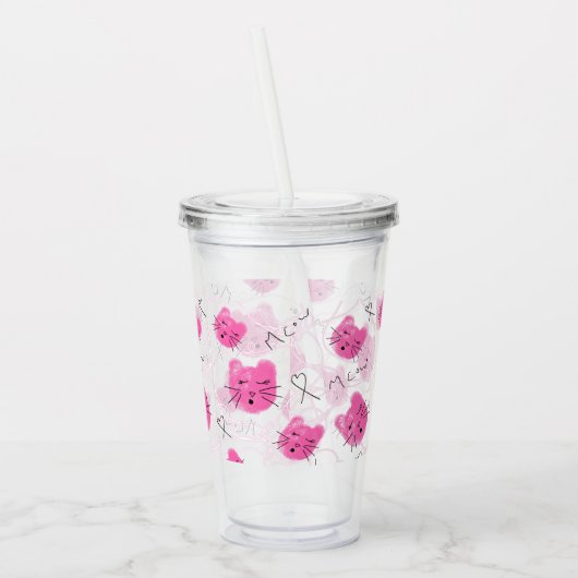 Roze katten Stoodle Meow Monogram Acryl Drinkbeker (Links)