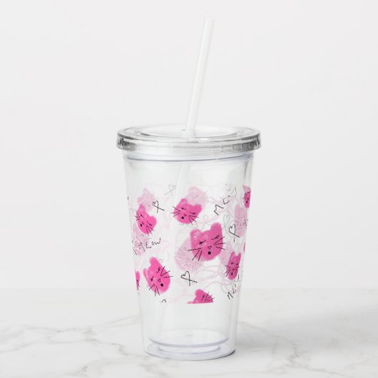 Roze katten Stoodle Meow Monogram Acryl Drinkbeker (Achterkant)