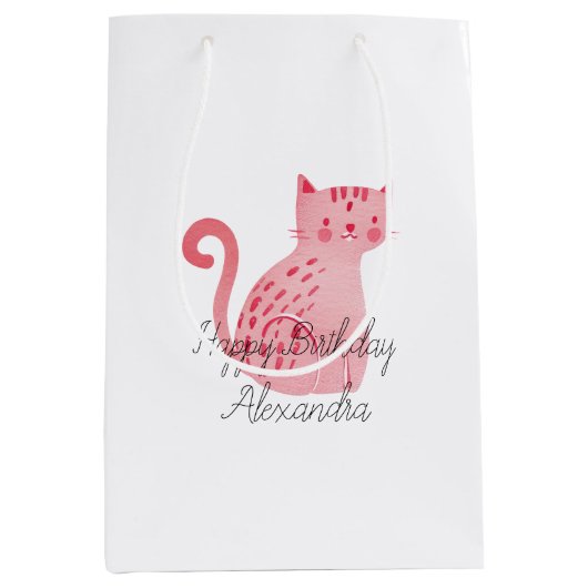 Roze katten Verjaardag Medium Cadeauzakje (Voorkant)