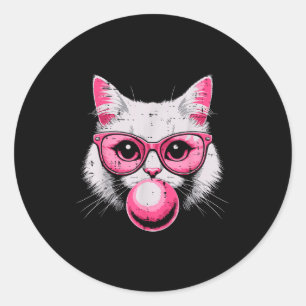 Roze kattengezicht glazen Bubble Gum Cute Kitty Vr Ronde Sticker