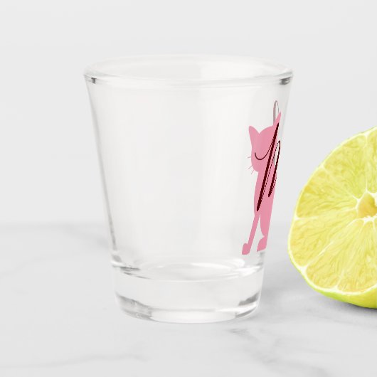  roze kattenmonogram shot glas (Links)