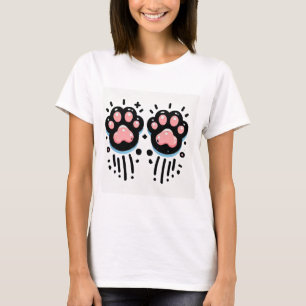 Roze kattenpootafdruk T-shirt Grappig huisdierlief