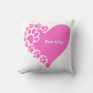Roze kattenpootjes hartkussen voor kattenliefhebbe kussen