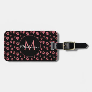 Roze Kattenpoten Leuke Patroon Monogram Bagagelabel
