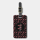 Roze Kattenpoten Leuke Patroon Monogram Bagagelabel (Voorkant verticaal)