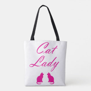 Roze kattenvrouw tote bag