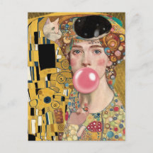 Roze Kauwgom Damesfiguur met Gustav Klimt Kat Kuns