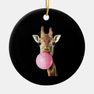  Roze kauwgom kauwend grappige giraffe dierenvrien Keramisch Ornament