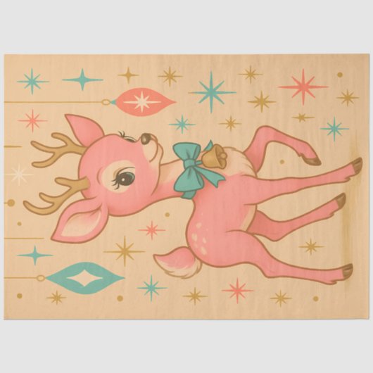 Roze Kauwgom Rendier | Retro Kerst Kitsch Tissuepapier (Voorkant)