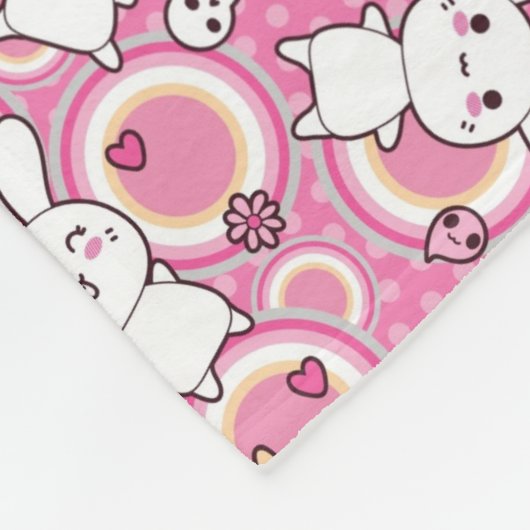 roze kawaï - patroon fleece deken (Hoek)