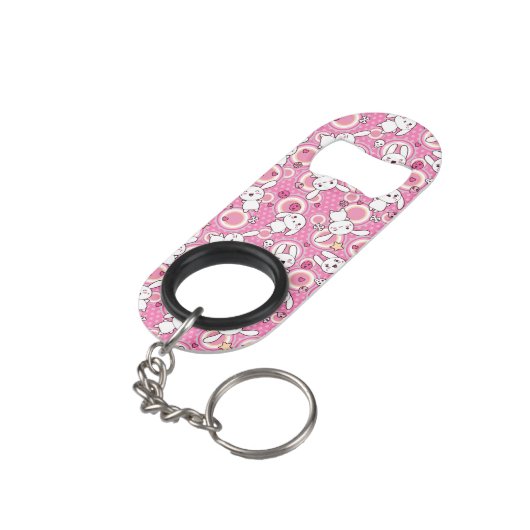 roze kawaï - patroon mini flessenopener (Achterkant Gekanteld)