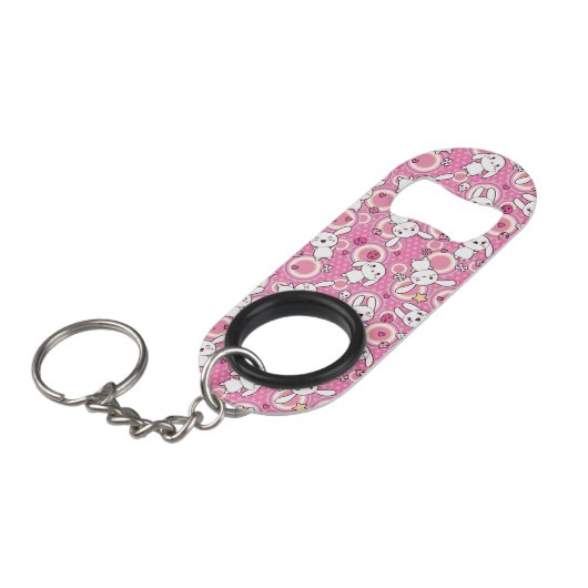 roze kawaï - patroon mini flessenopener (Voorkant Gekanteld)