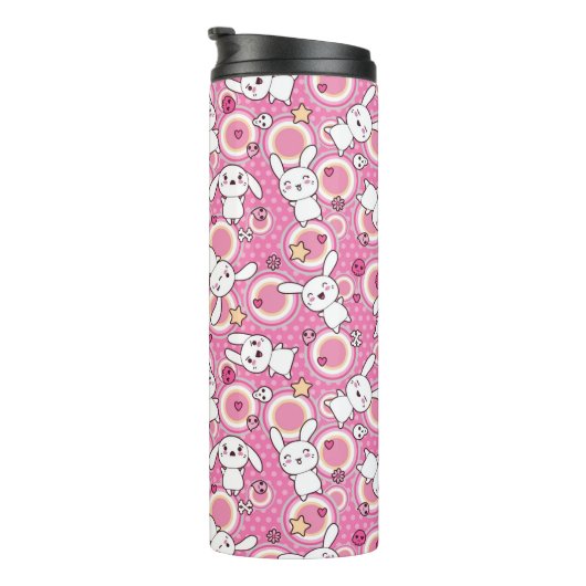 roze kawaï - patroon thermosbeker (Geroteerd rechts)