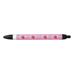 ROZE KAWAII AARDBEI EN KAASTAART ZWARTE INKT PEN