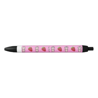 ROZE KAWAII AARDBEI EN KAASTAART ZWARTE INKT PEN