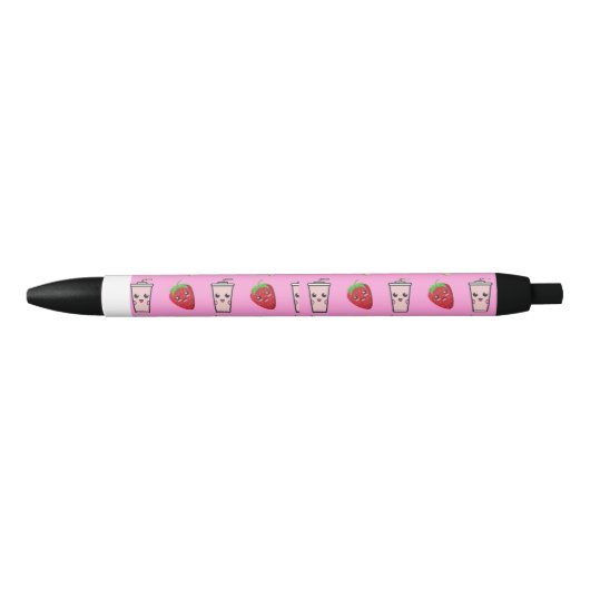 ROZE KAWAII AARDBEI EN KAASTAART ZWARTE INKT PEN (Voorkant)
