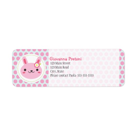 Roze Kawaii Bunny en Polka Dots Etiket (Voorkant)