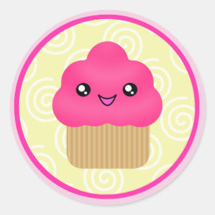 Roze Kawaii Cupcake Stickers