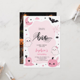 Roze Kawaii Halloween Geest Verjaardagsfeest Kaart