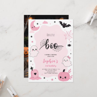 Roze Kawaii Halloween Geest Verjaardagsfeest Kaart