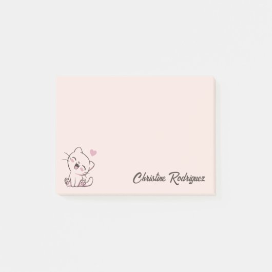 Roze Kawaii Kat Aangepaste Tekst Post-it® Notes (Voorkant)