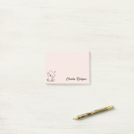 Roze Kawaii Kat Aangepaste Tekst Post-it® Notes (Op bureau)