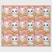 Roze Kawaii Kat Cadeaupapier (Vlak)