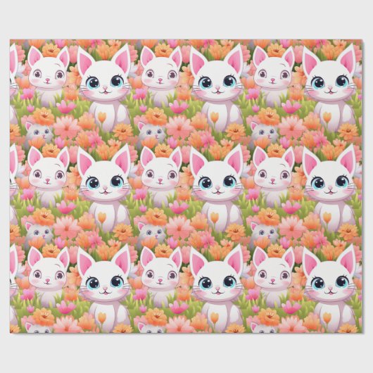 Roze Kawaii Kat Cadeaupapier (Vlak)