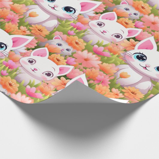 Roze Kawaii Kat Cadeaupapier (Hoek)