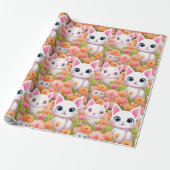 Roze Kawaii Kat Cadeaupapier (Uitgerold)