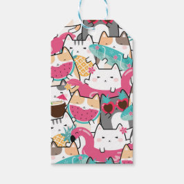 Roze Kawaii Katten Pool Party Favoriet Cadeaulabel