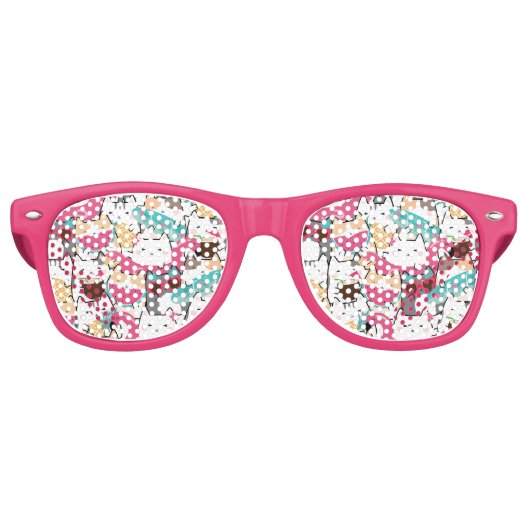 Roze Kawaii Katten Pool Party Favorieten Verjaarda Retro Zonnebril (Voorkant)