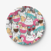 Roze Kawaii Katten Pool Party Verjaardag Papieren Bordje (Voorkant)